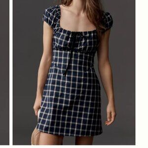 Lisa Says Gah Suzy Puff-Sleeve Mini Dress Midnight Plaid - XL only